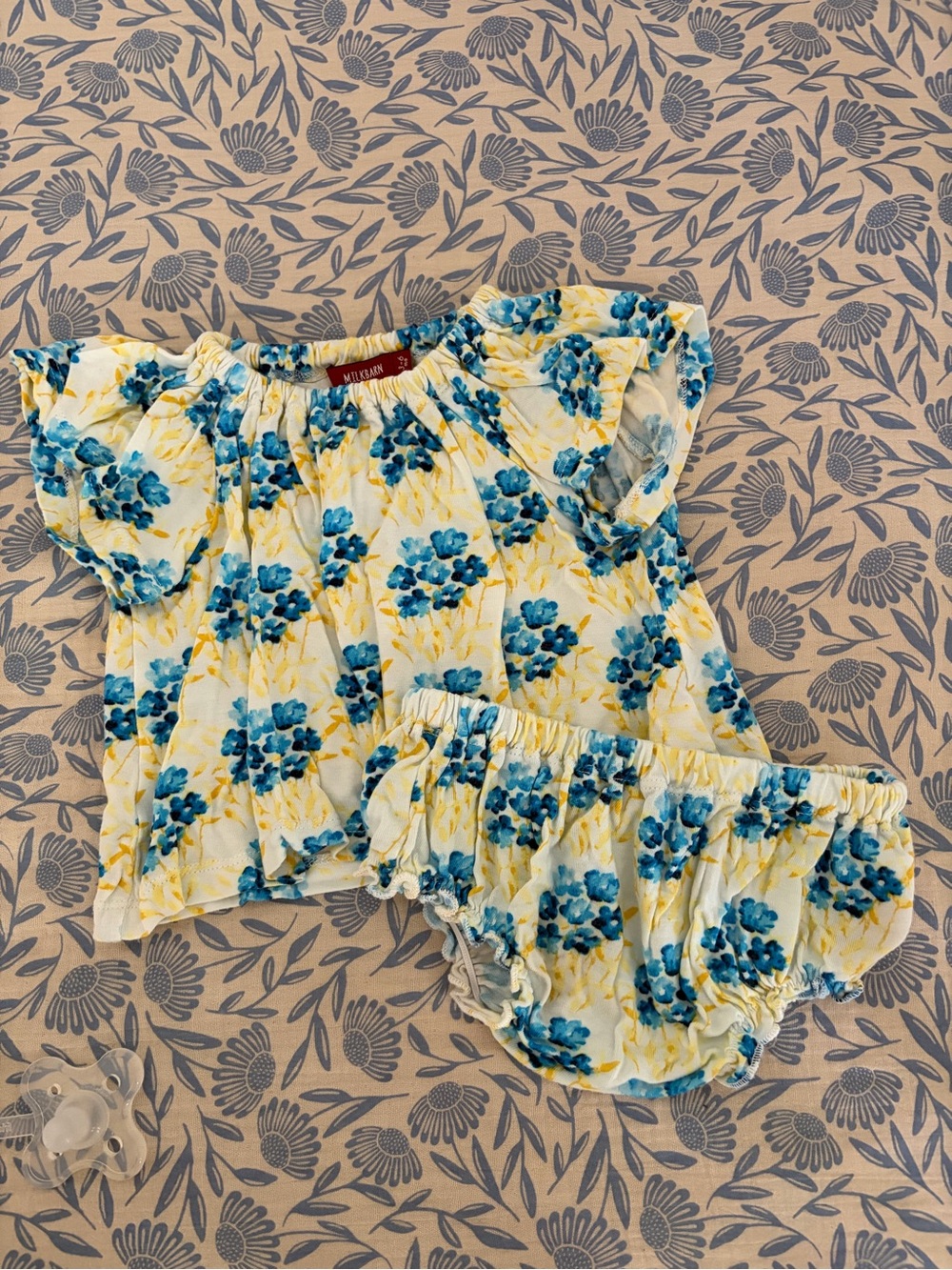 Milkbarn Blue and Yellow Floral Top & Bloomers Set